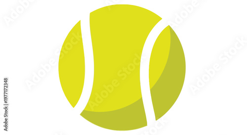 A brightly colored stylized tennis ball with curved white lines on a white background