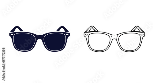 Two pairs of sunglasses one black and one white depicted in a simple style