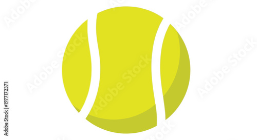 A brightly colored tennis ball with curved white lines isolated on a white background