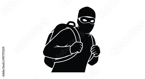 Silhouette of masked figure with backpack suggesting stealth or anonymity