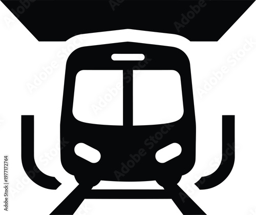 Silhouette of modern train arriving at station vector illustration