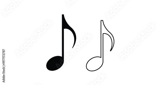 Two musical notes one black and one white shown in a simple design