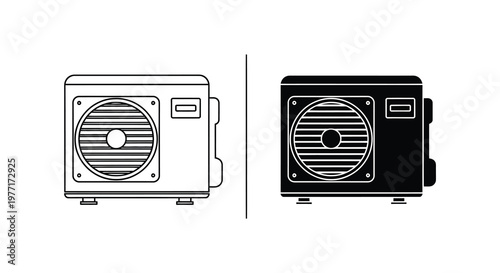 Two views of an outdoor generator one lined one solid silhouette