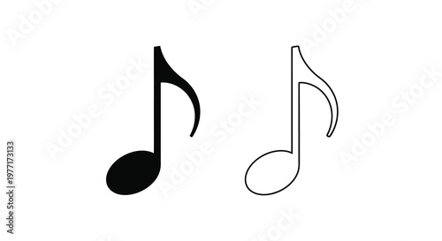 Two musical notes depicted in black and white simple illustration