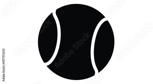 Simple black silhouette of a tennis ball with curved white lines