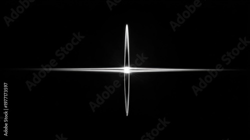Bright Light Burst on Black Background Creating Abstract Star Shape with Radiating Lines and Flare Effects