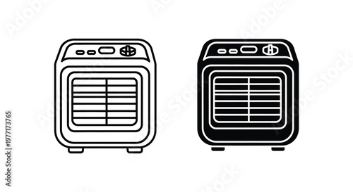 Two portable air coolers depicted in a stark black and white silhouette