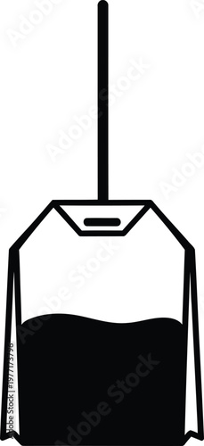 Silhouette tea bag with string steeping in hot water vector illustration