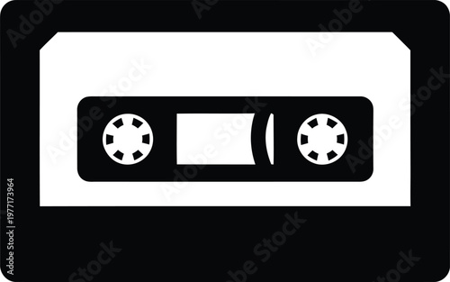 Silhouette vintage audio cassette tape symbol isolated on white vector illustration