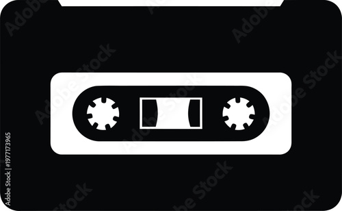 Silhouette vintage cassette tape for audio recording and playback vector illustration