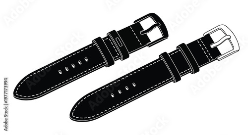 Two black watch straps with buckles displayed in a simple line art style