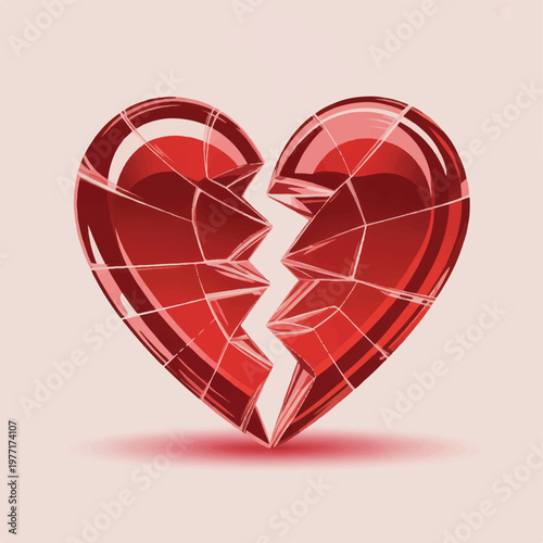 Shattered red crystal heart symbolizing heartbreak with broken heart love gone wrong valentine s day heartbreak separation relationship abstract