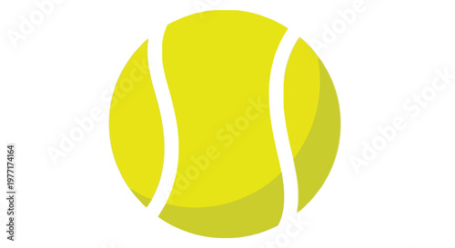 A vibrant yellow tennis ball with curved white lines isolated on a white background