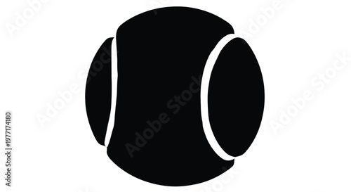 Simple black and white illustration of a round object resembling a tennis ball