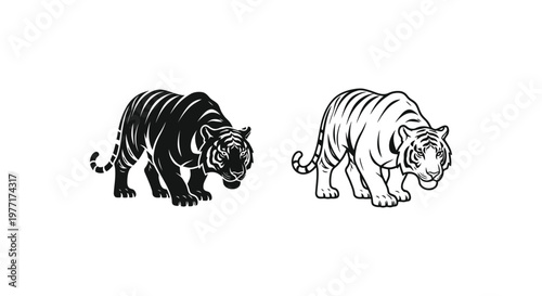 Tiger Silhouette Art: Bold Black & White Designs Vector