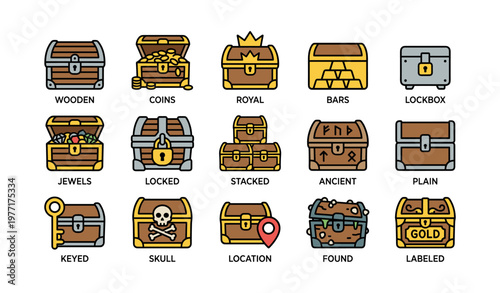 Variety of treasure chests with unique designs and contents