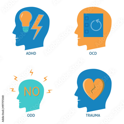 Neurodiversity and mental disorder symbols flat icon set
