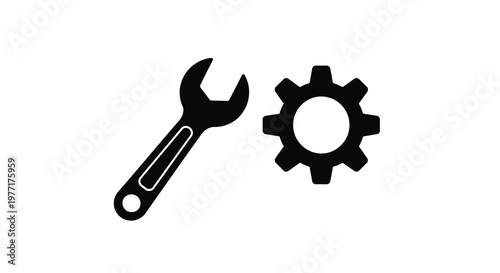 Black wrench and gear icons displayed on a white background