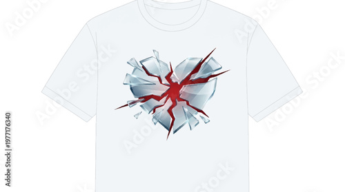 White t-shirt with a graphic of a cracked heart with red center t shirt graphic tee apparel design clothing print fashion design clothing