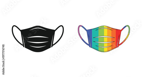 Two face masks a black one and a colorful rainbow pride mask
