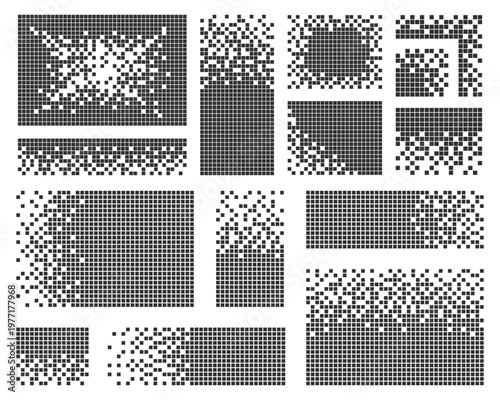 Pixel decay, Disintegration effect, Mosaic of squares, fading effect, Mosaic texture of small particles splitting