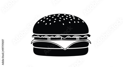 Simple black and white illustration of a classic cheeseburger