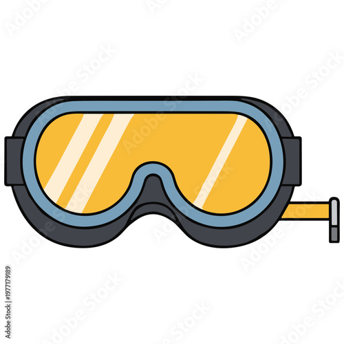 Diver's goggles with yellow lenses are shown on a plain background