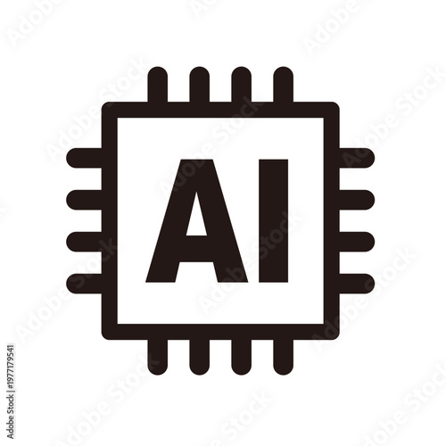 AI・人工知能のラインアイコン（CPU・プロセッサ）　シンプル・モノクロ・アウトライン