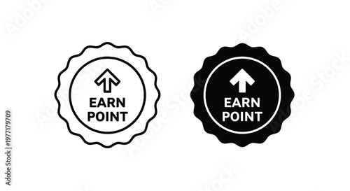 Two circular badges displaying an upward arrow and the text earn point