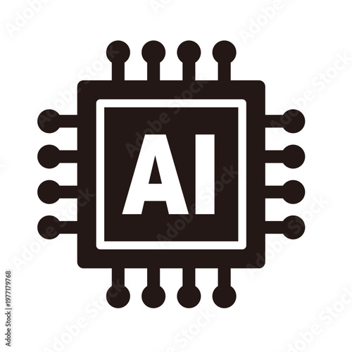 AI・人工知能のラインアイコン（CPU・プロセッサ）　シンプル・モノクロ・アウトライン