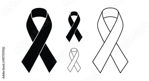 Black and white ribbons symbols of awareness remembrance and support