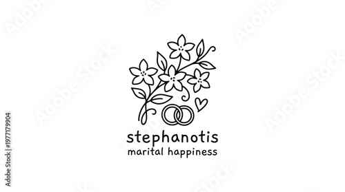Minimalist Wedding Logo with Jasmine Flowers and Rings