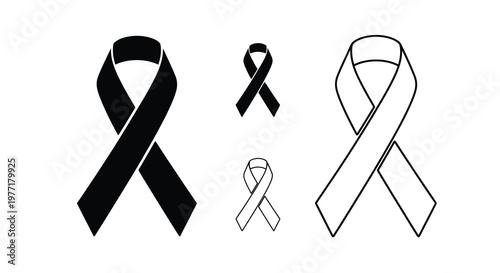 Three ribbon awareness symbols in varying styles and orientations