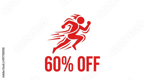 Red Running Man with 60 Percent Off Discount Badge