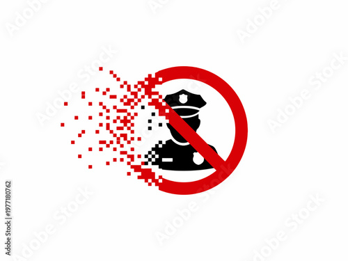 No Police Symbol Icon with Pixel Disintegration Effect