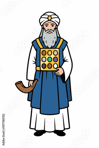 Jewish High Priest Kohen Gadol with Breastplate and Shofar