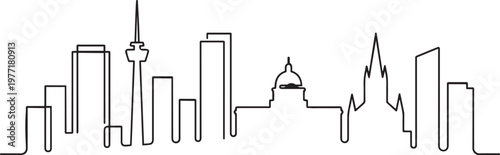 city skyline continuous line art urban architecture design vector illustration