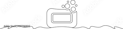 A simple line drawing of a bar of soap with bubbles rising from it