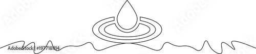 A minimalist line drawing of a single water droplet creating ripples in a serene body of water
