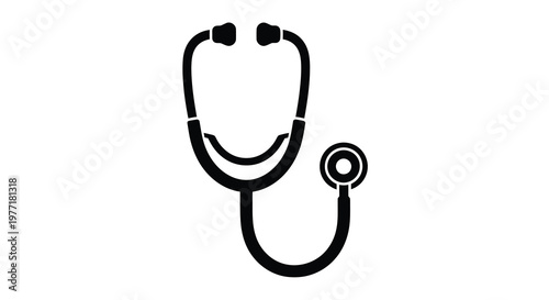 A black and white illustration of a medical stethoscope for healthcare