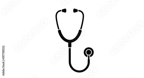 Simple black silhouette of a medical stethoscope on a white background