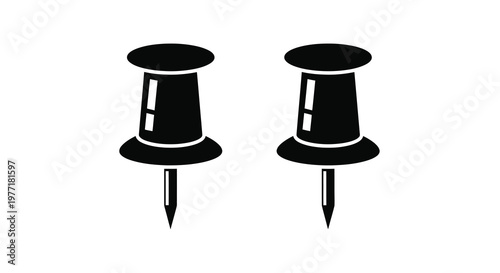 Two black push pins displayed against a white background