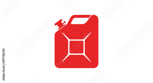 Red gas can icon depicted against a white background simple design
