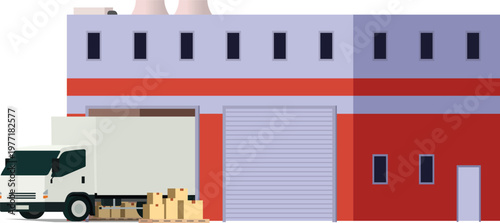 Cargo truck in a warehouse illustration