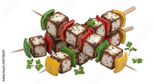 Grilled Tofu and Vegetable Skewers with Parsley Garnish