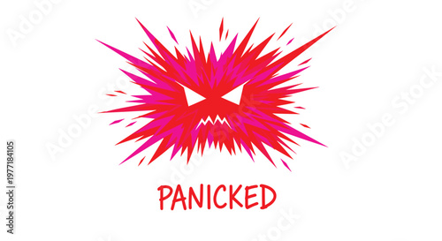 Emotive face, panicked expression, abstract illustration, red pink explosion