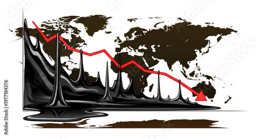 Global oil price crash illustrated with world map and falling graph.
