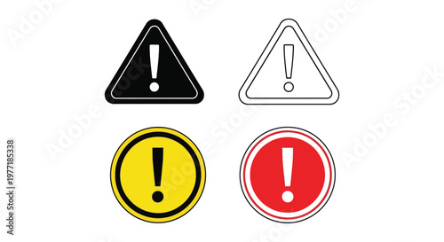 Warning signs in black white yellow and red variations