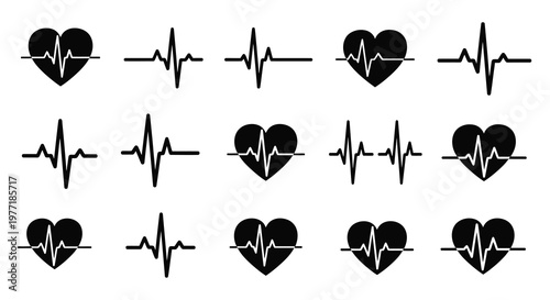 Black heartbeats and electrocardiogram lines a medical graphic depiction