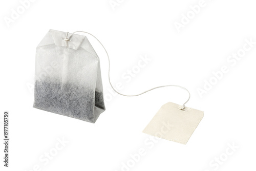 Single white tea bag, brewing essential, hot beverage ingredient, morning drink component isolated PNG with Transparent Background